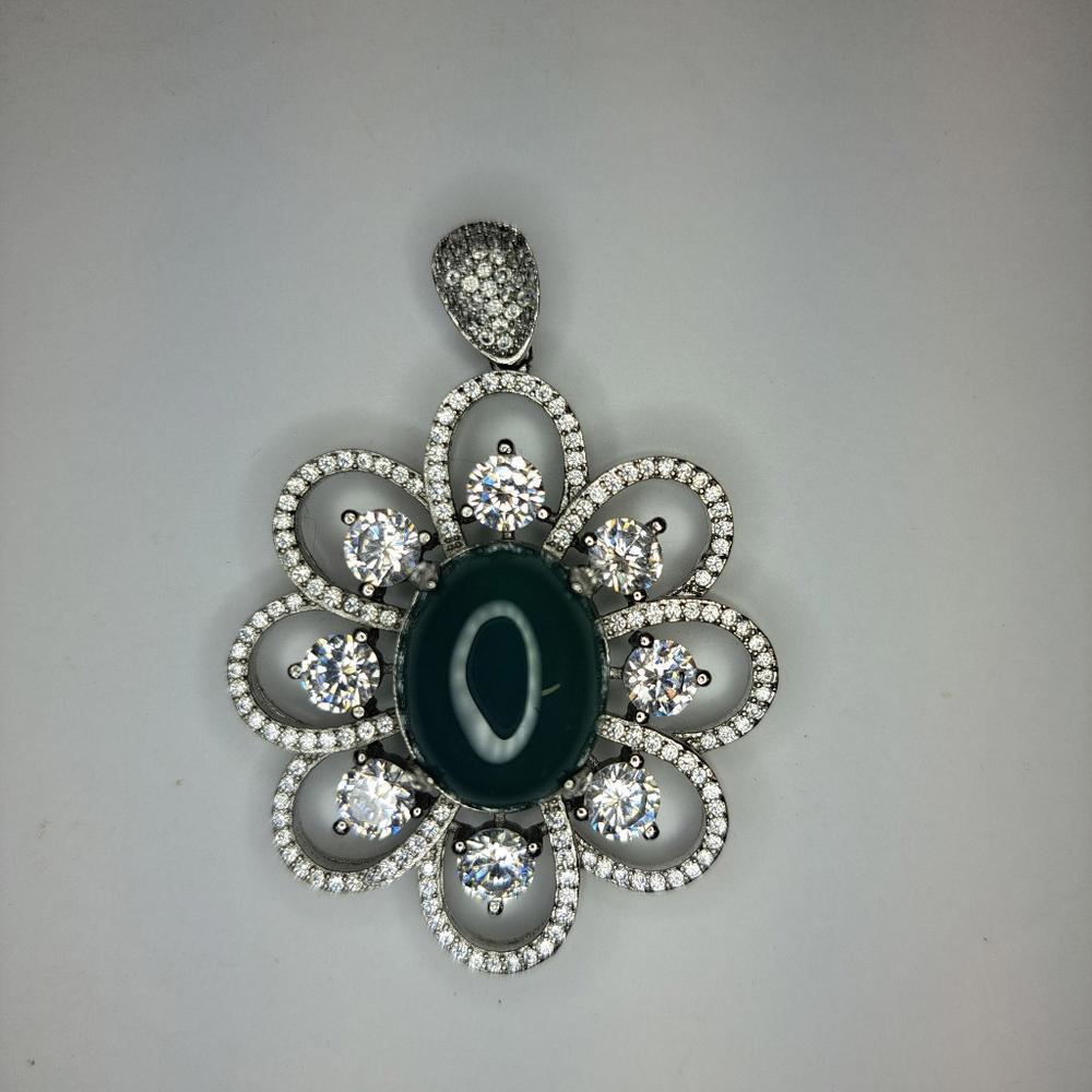 CZ and green stone pendant